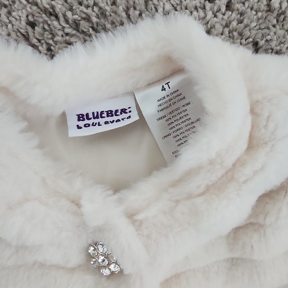 Blueberi Boulevard Ivory Faux Fur Dress Coat with Rhinestone Accent - Picture 4 of 9